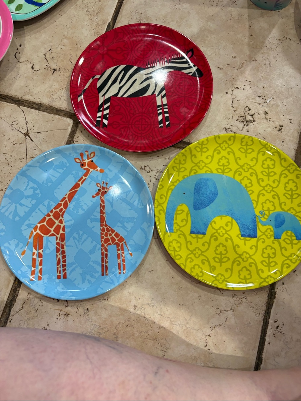 Cost Plus World Market Red, Blue & Lime Safari Accent Plate Trio